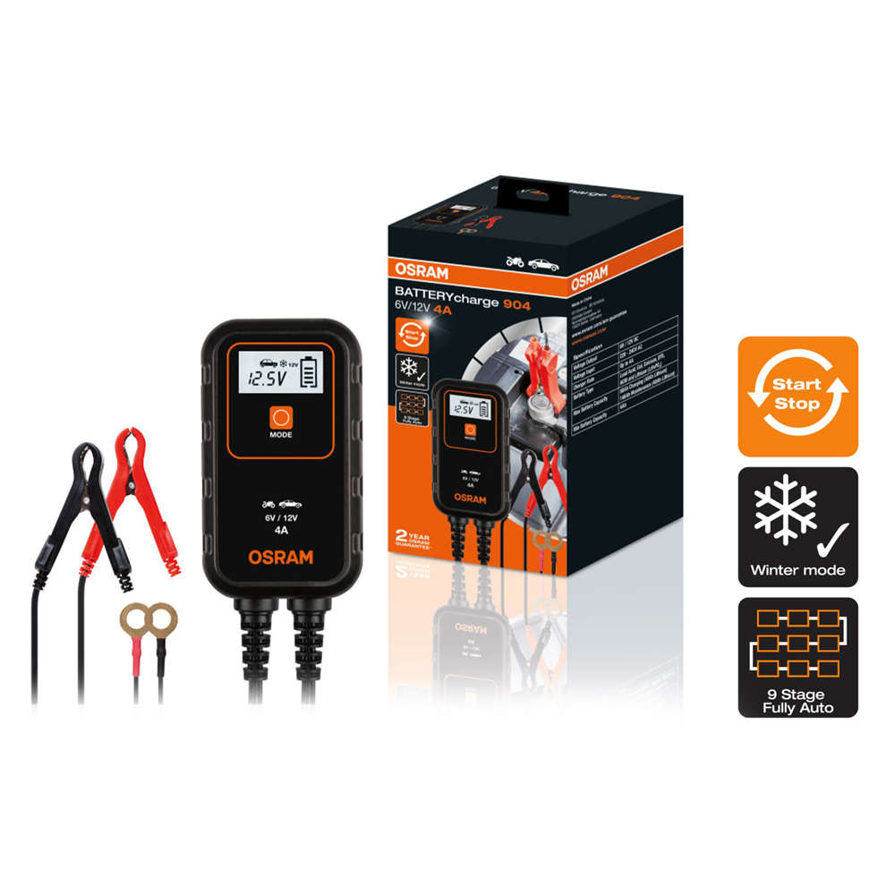 Зарядно За Акумулатор, OSRAM, 904, 6V / 12V, 2A / 4A - НАЙ-НИСКА ЦЕНА В БЪЛГАРИЯ Зарядно За Акумулатор, OSRAM, 904, 6V / 12V, 2A / 4A - НАЙ-НИСКА ЦЕНА В БЪЛГАРИЯ